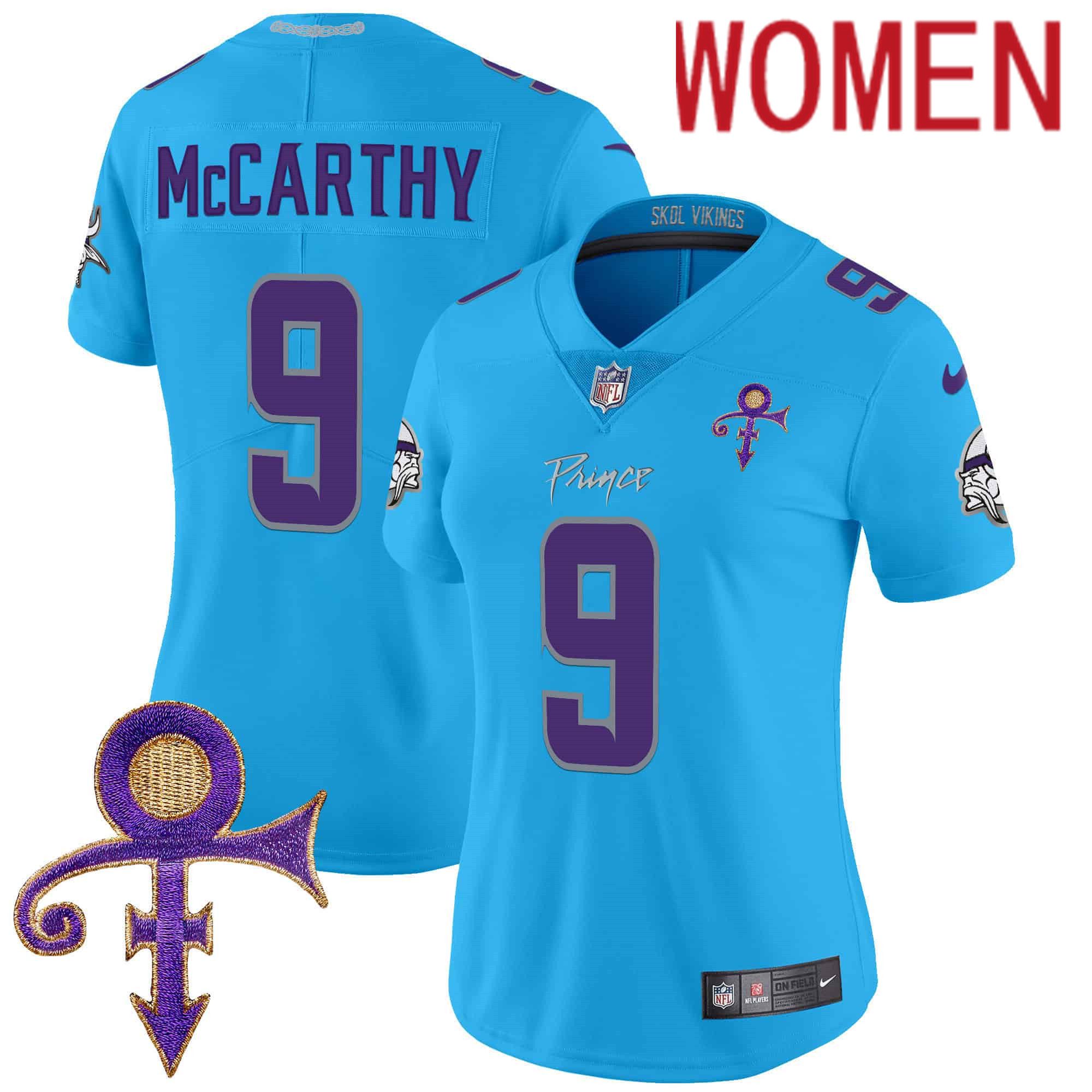 Women Minnesota Vikings 9 Mccarthy Light Blue 2024 Nike Prince Vapor Limited NFL Jersey